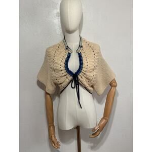 HWR Anthropologie Crochet Knit Open Cardigan Top S Cream Boho Hippie Festival